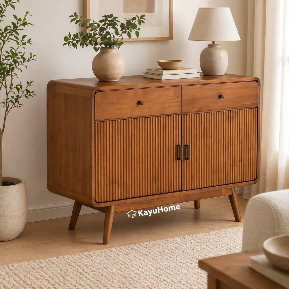 Mid-Century Cane Front Solid Teak Wood Storage Cabinet — official KayuHome catalogue image